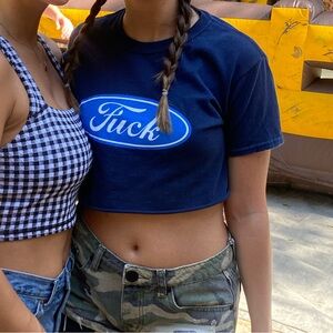Blue Graphic Tee and Gingham Crop Top